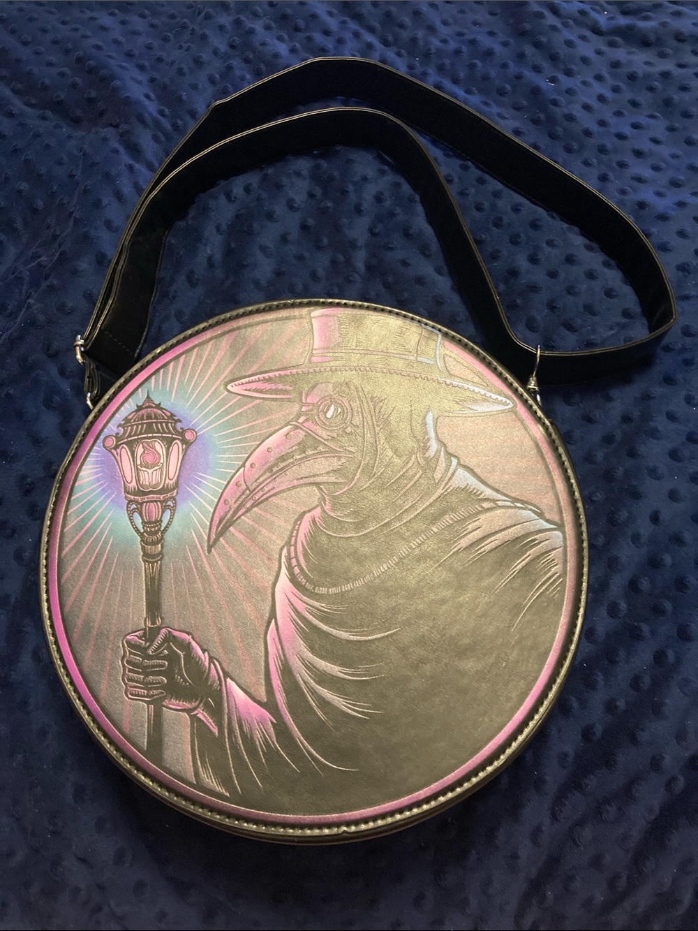 Wild Wolf Plague Doctor Round Crossbody Bag